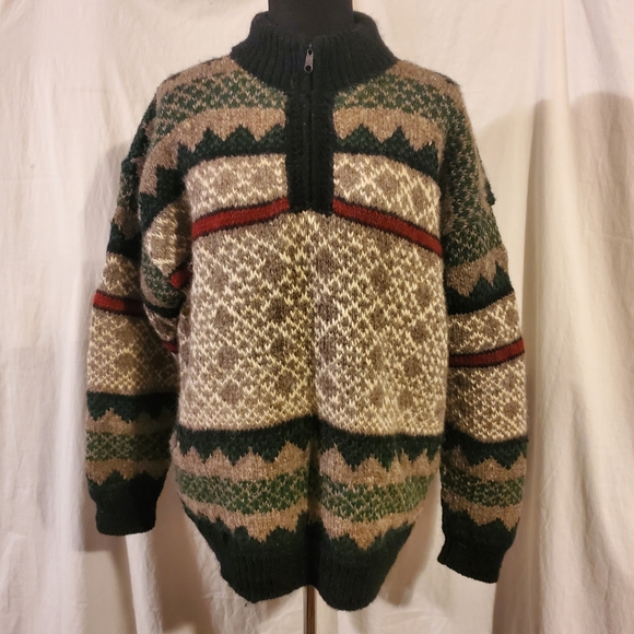 Vntg Copenhagen Lined Fair Isle Nordic Chunky Wool Sweater Made in Nepal L - Picture 1 of 7